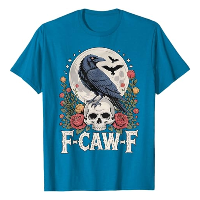 Round neck crow flower print short sleeves