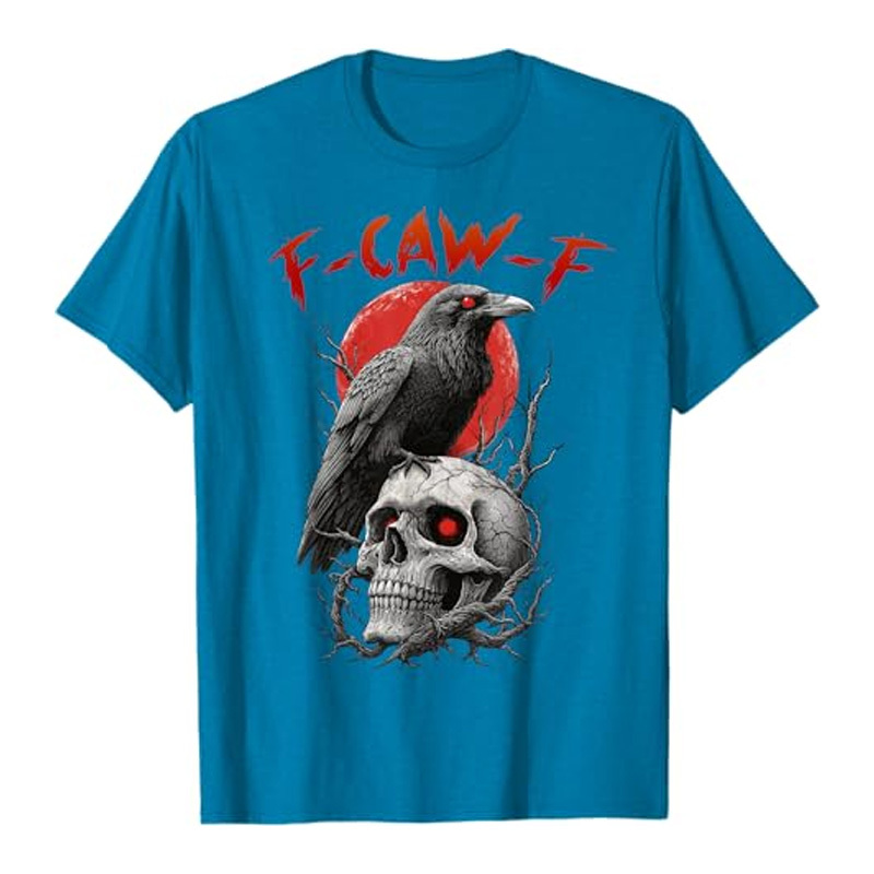 Round neck crow skull print short sleeves