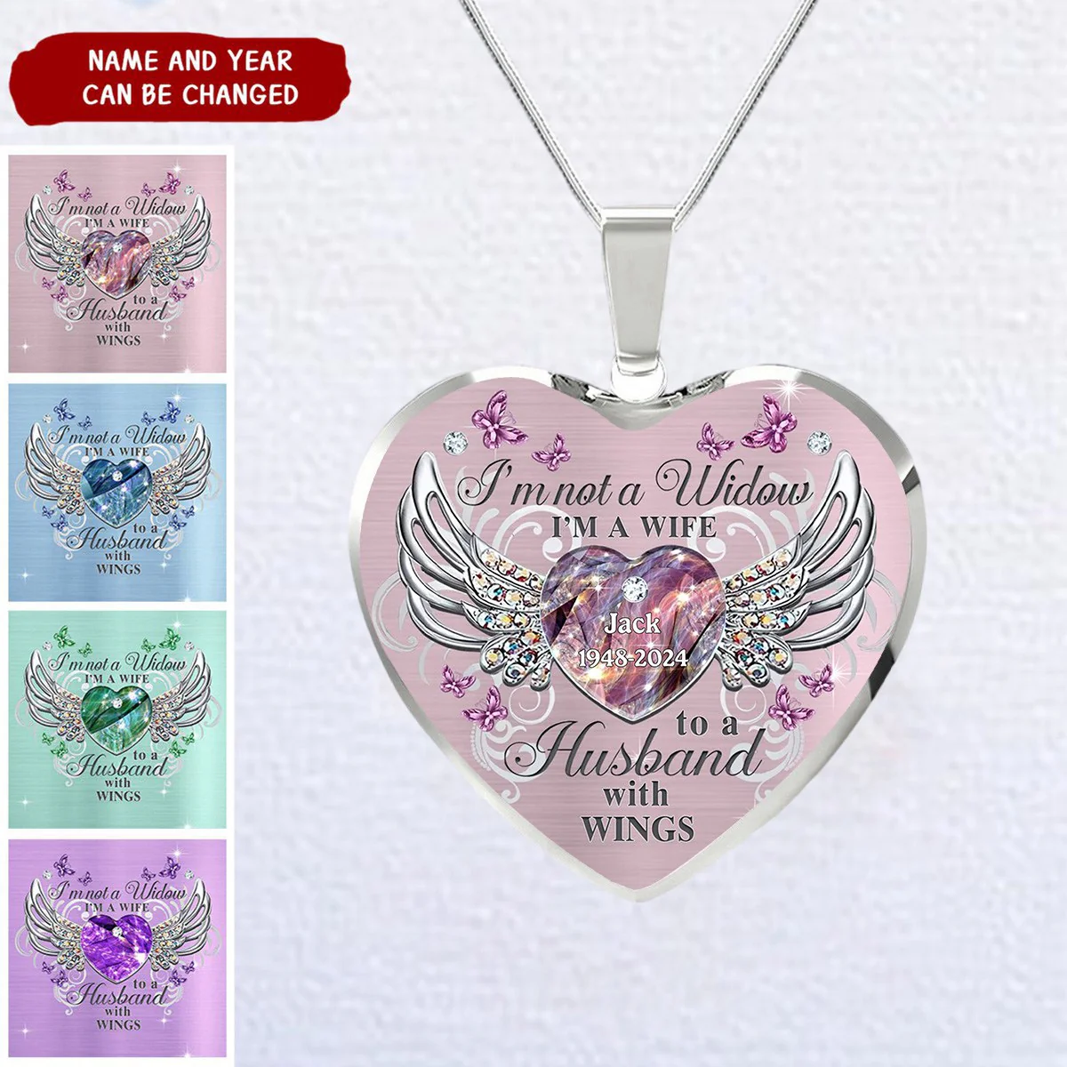 Memorial Butterfly My Husband Has Wings Personalized Heart Necklace