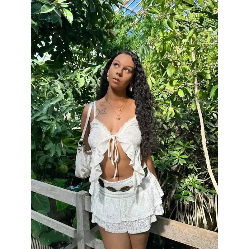 Lace Stacked Skirt Hottie Solid Color Sexy Lace Halter