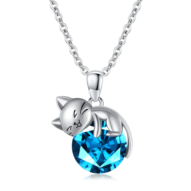 Cat pendant necklace with birthstone, gift for women, daughter and mother
