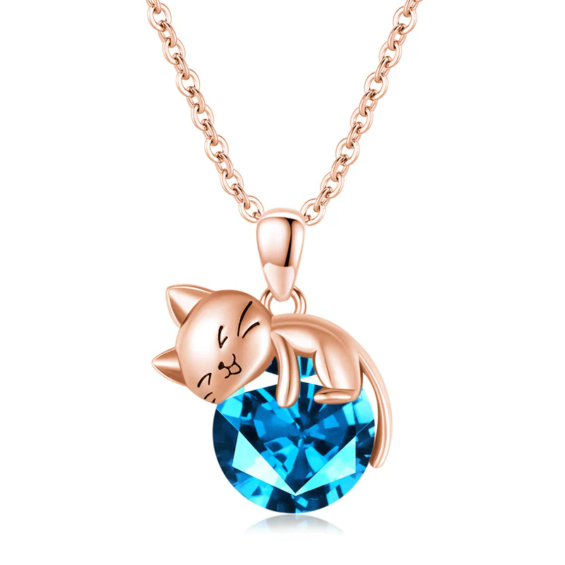 Cat pendant necklace with birthstone, gift for women, daughter and mot