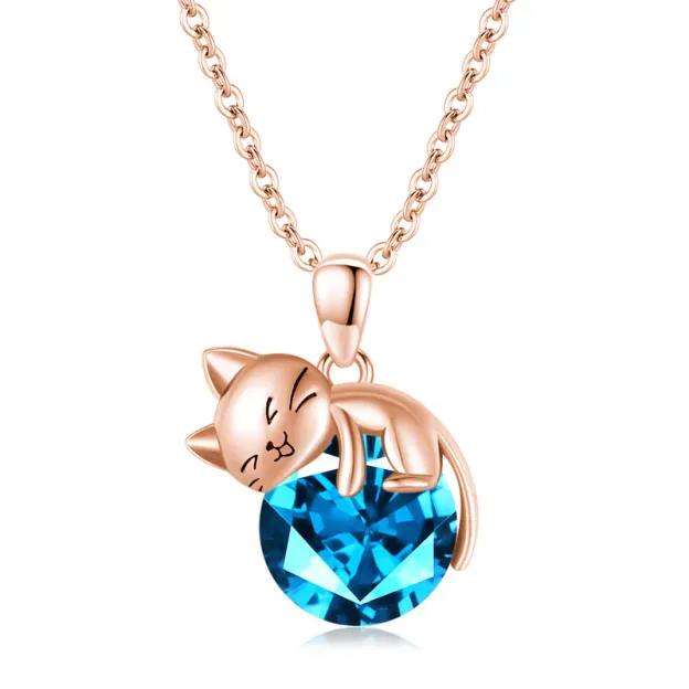 Cat pendant necklace with birthstone, gift for women, daughter and mother