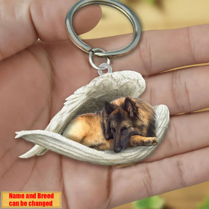 Personalized Stainless Dog Sleeping Angel Keychain - Double Sides Printed