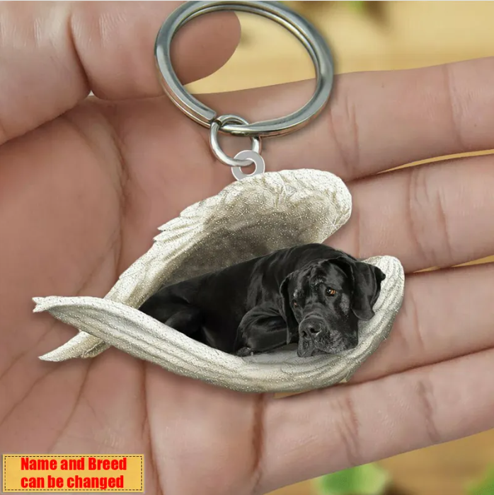 Personalized Stainless Dog Sleeping Angel Keychain - Double Sides Prin