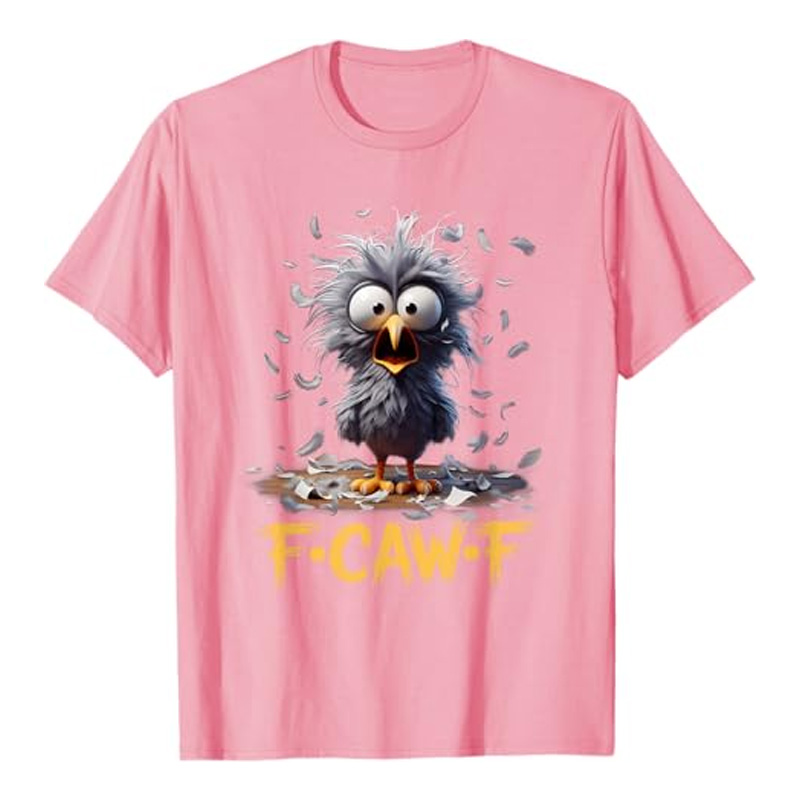 Round neck short-sleeved shirt with funny crow print