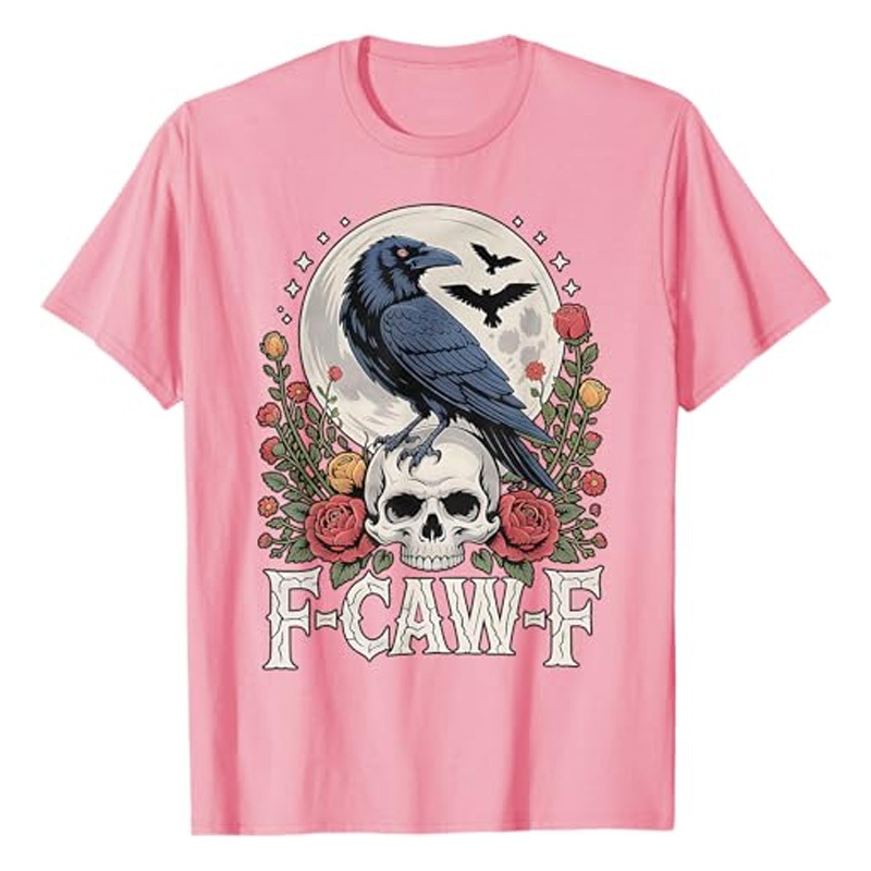 Round neck crow flower print short sleeves