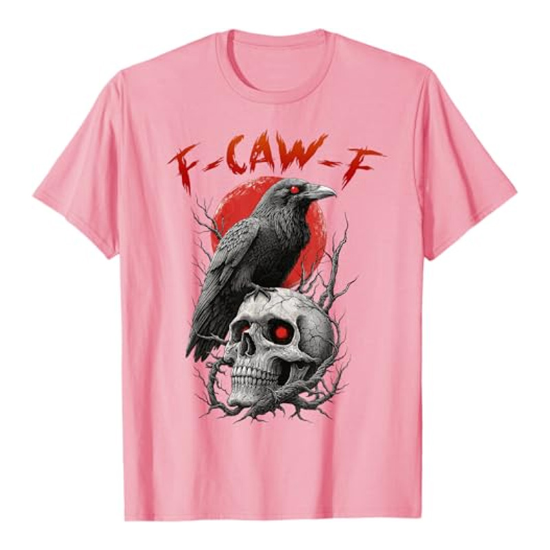 Round neck crow skull print short sleeves