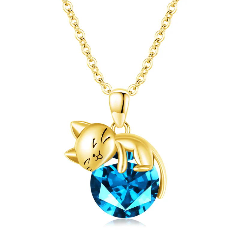 Cat pendant necklace with birthstone, gift for women, daughter and mother