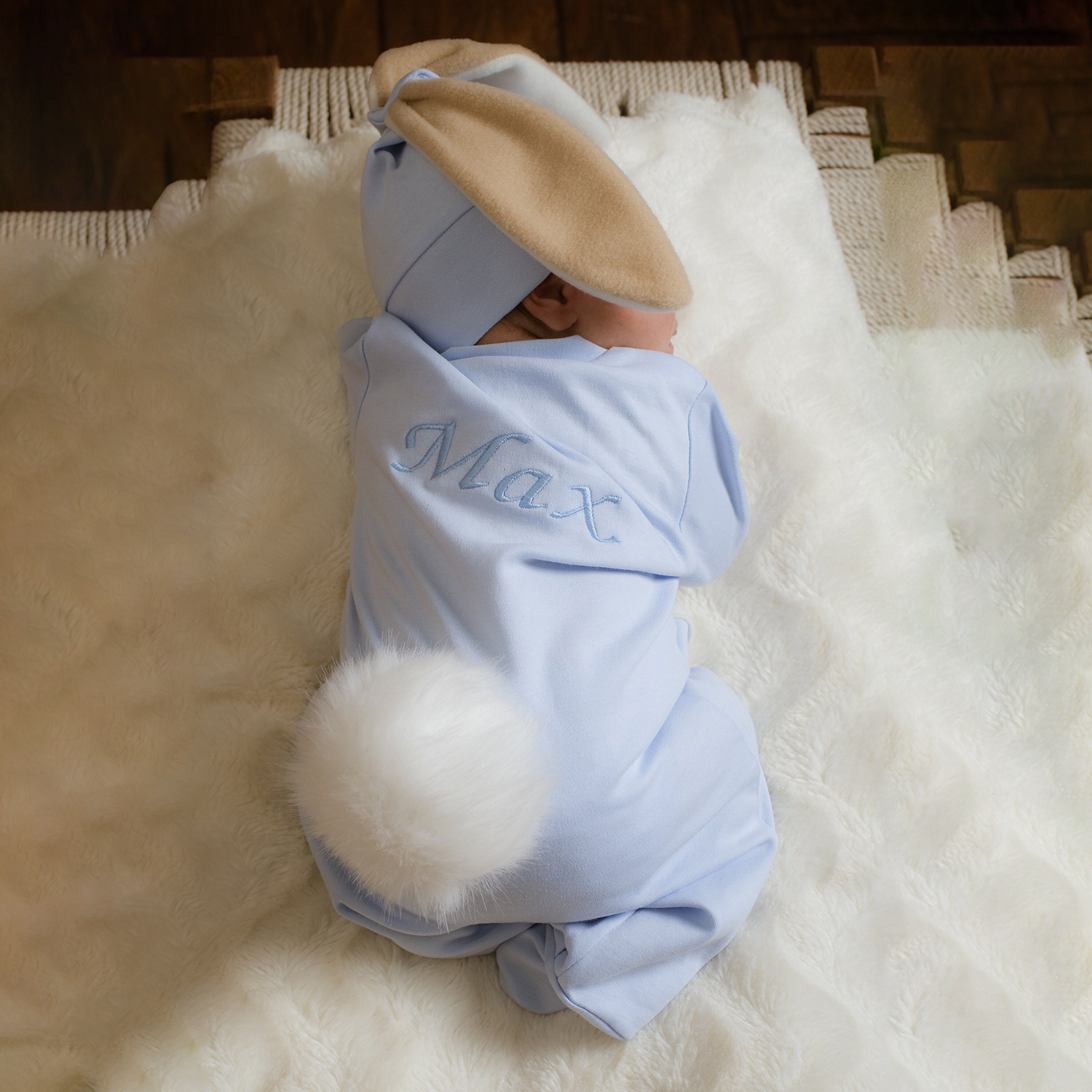 Customized name embroidered baby bunny ears onesie