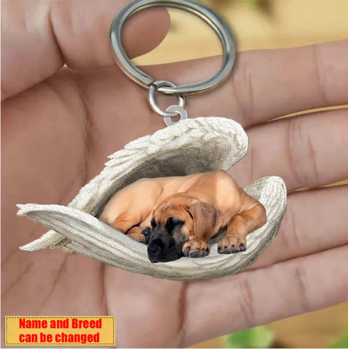 Personalized Stainless Dog Sleeping Angel Keychain - Double Sides Printed