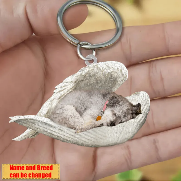 Personalized Stainless Dog Sleeping Angel Keychain - Double Sides Printed