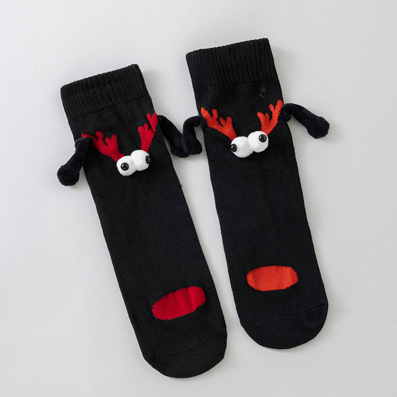 Christmas embroidered magnetic holding hands socks