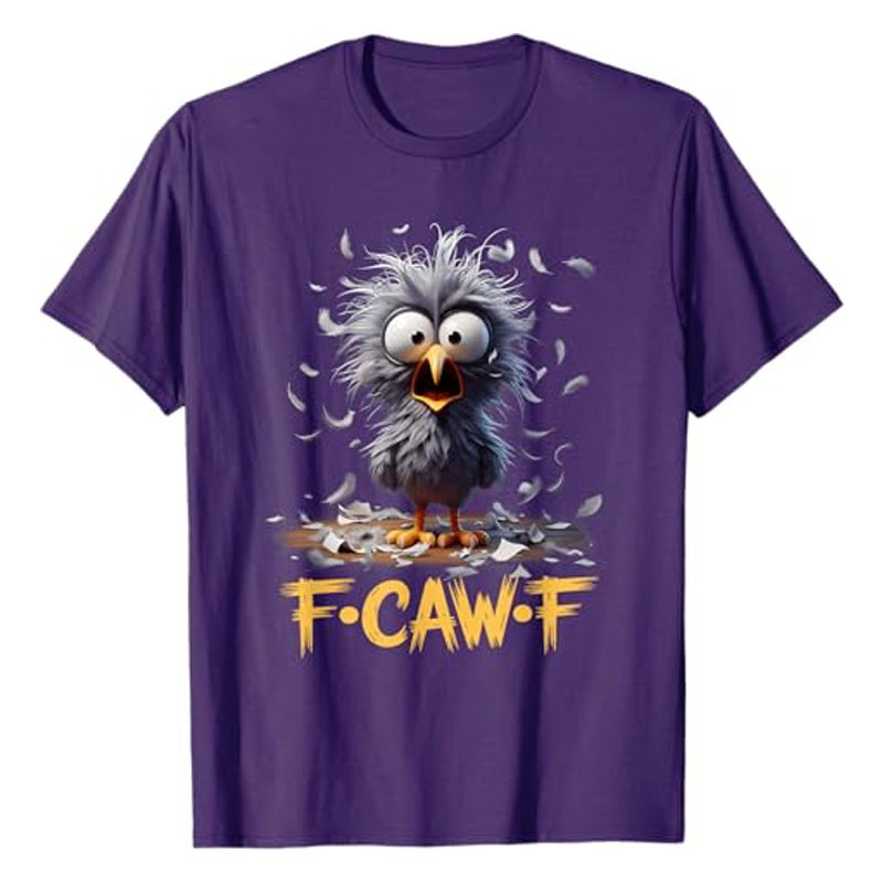 Round neck short-sleeved shirt with funny crow print