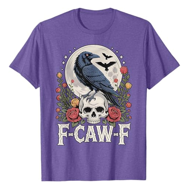 Round neck crow flower print short sleeves