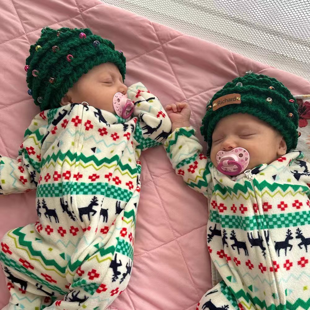 Custom Name Leather Patch Christmas Tree Personalized Crochet Hat