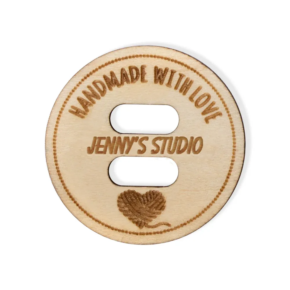 Personalized Handmade with Love Wooden Buttons Set of 10 Clothing Labe
