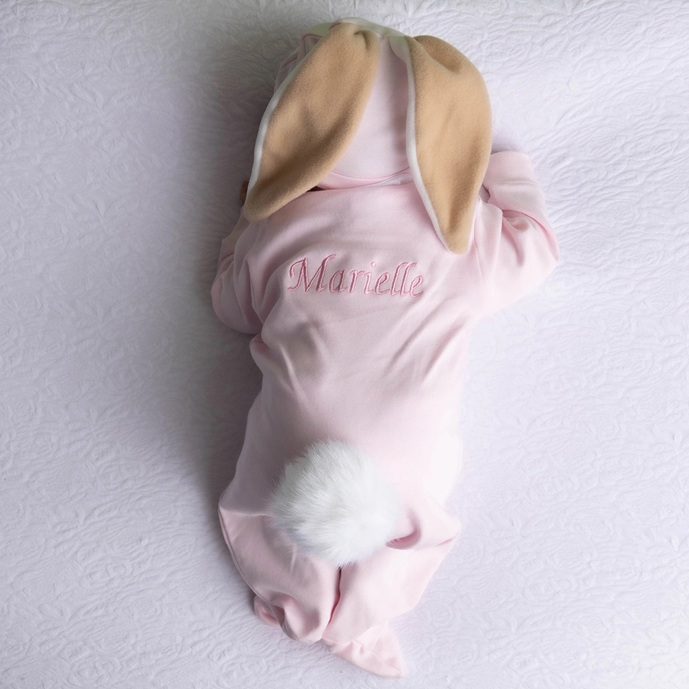 Customized name embroidered baby bunny ears onesie