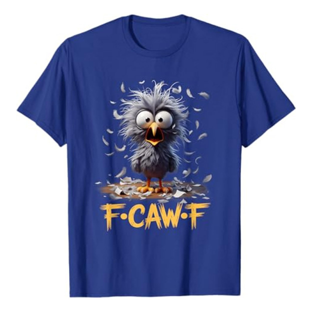 Round neck short-sleeved shirt with funny crow print