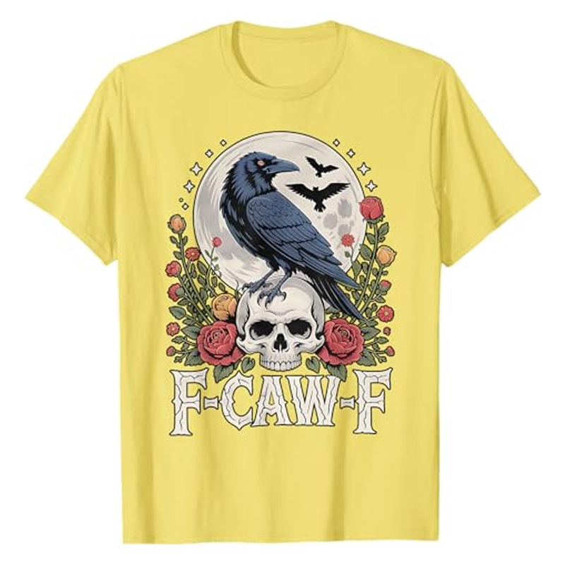 Round neck crow flower print short sleeves