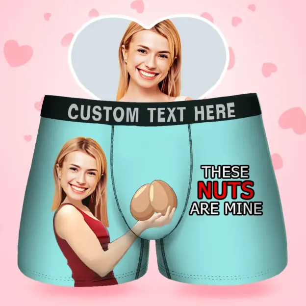 Father's Day Gifts Custom Face Men's Boxer These Nuts Are Mine Style Underwear, Birthday Gifts for Husband, Waistband Text Boxer Gift