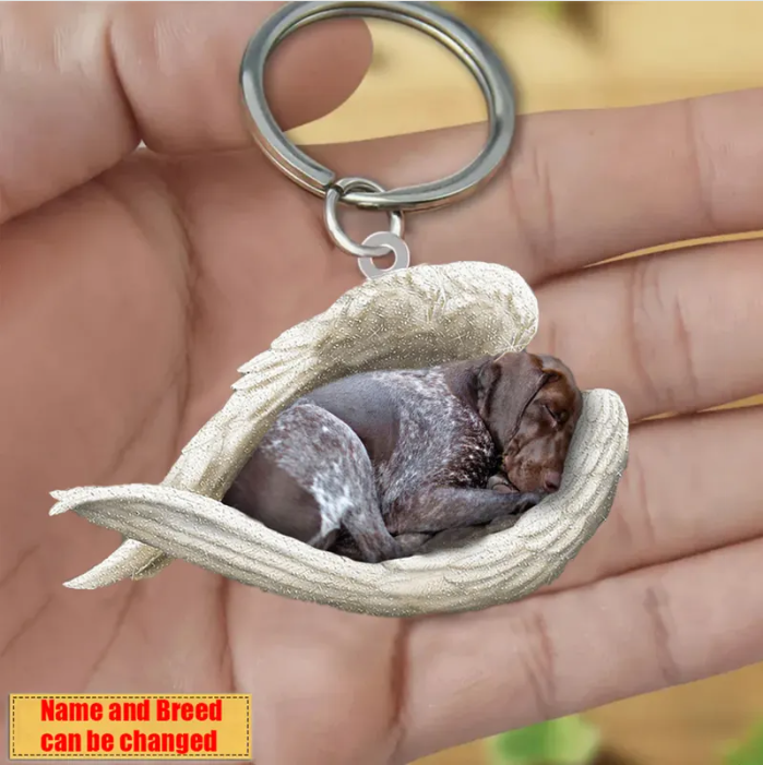 Personalized Stainless Dog Sleeping Angel Keychain - Double Sides Printed