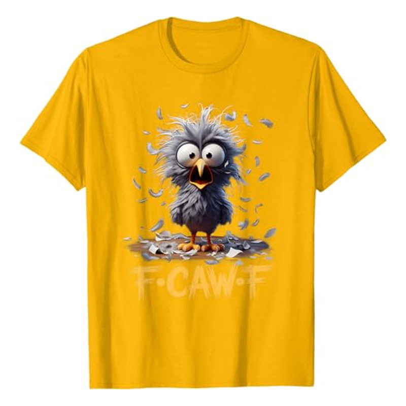 Round neck short-sleeved shirt with funny crow print