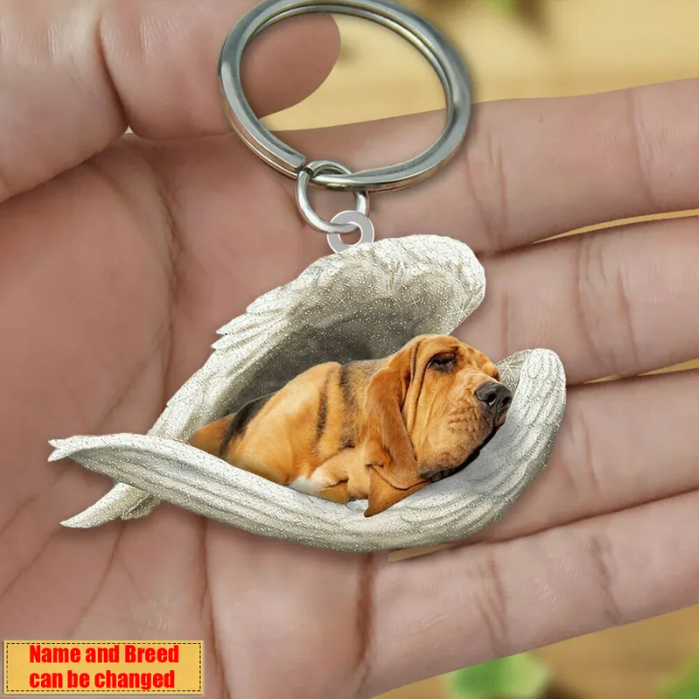 Personalized Stainless Dog Sleeping Angel Keychain - Double Sides Printed