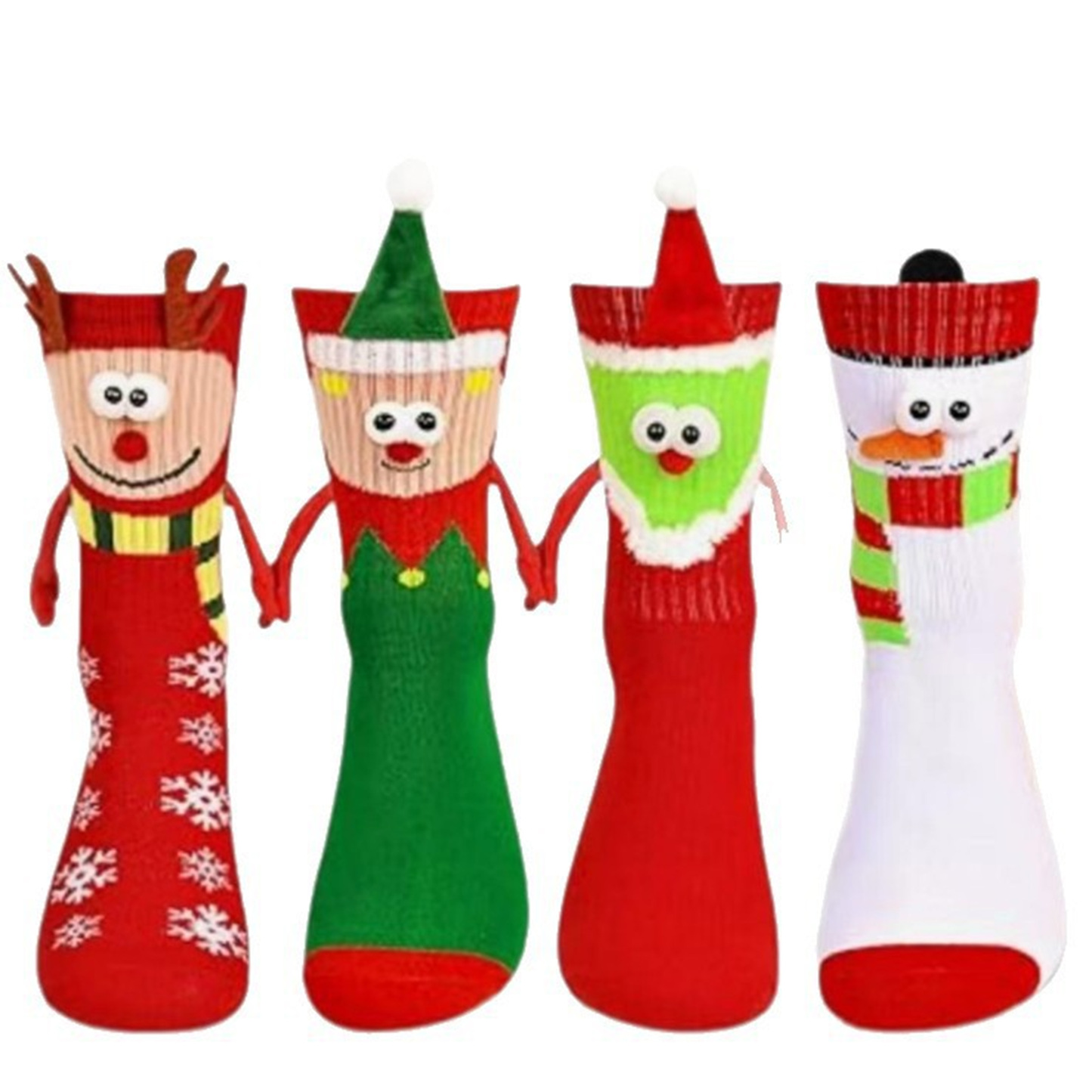 Christmas embroidered magnetic holding hands socks