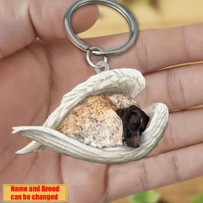 Personalized Stainless Dog Sleeping Angel Keychain - Double Sides Printed