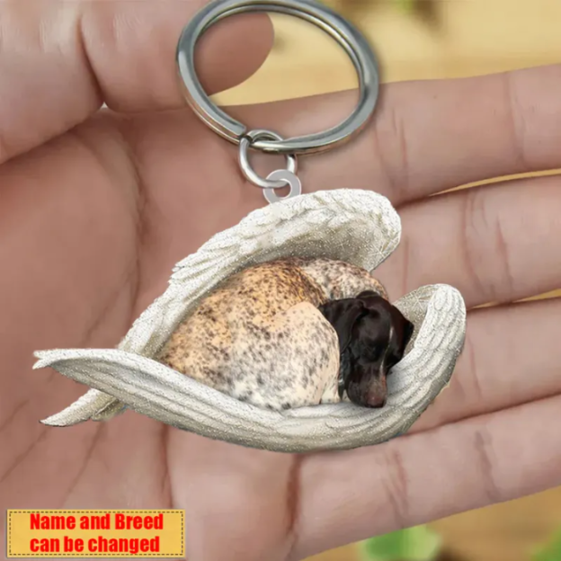 Personalized Stainless Dog Sleeping Angel Keychain - Double Sides Printed