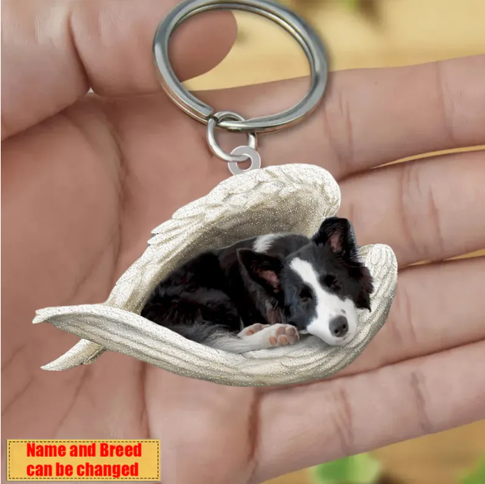 Personalized Stainless Dog Sleeping Angel Keychain - Double Sides Printed