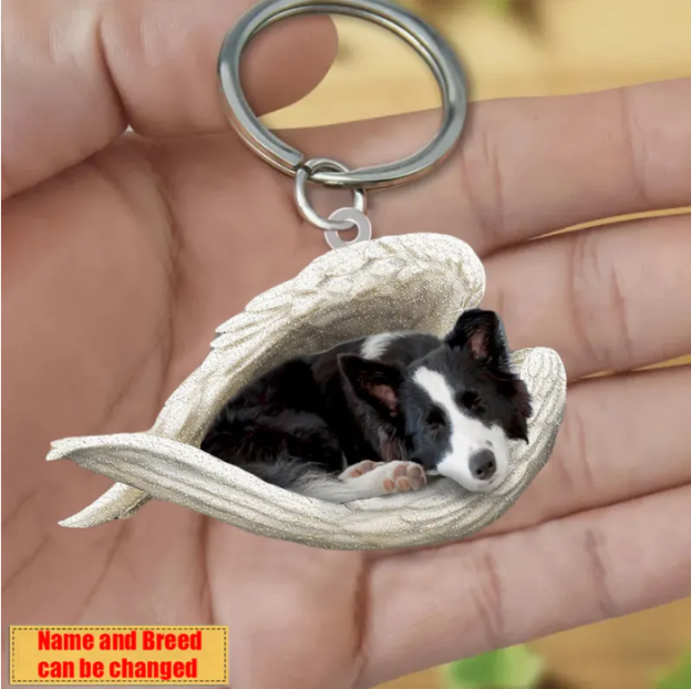 Personalized Stainless Dog Sleeping Angel Keychain - Double Sides Printed