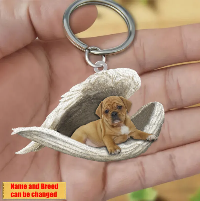 Personalized Stainless Dog Sleeping Angel Keychain - Double Sides Printed