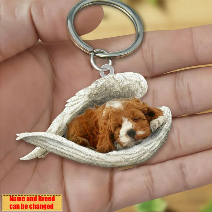 Personalized Stainless Dog Sleeping Angel Keychain - Double Sides Prin