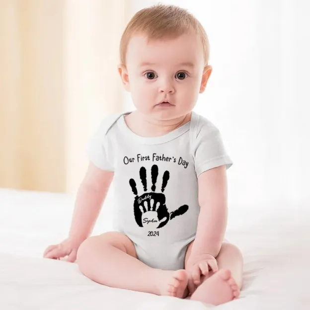 Custom Handprint Parent-Child T-Shirt, Our First Father's Day Together Shirt, Father & Baby Matching Shirt, Father's Day Gift, Gift for New Dad/Baby