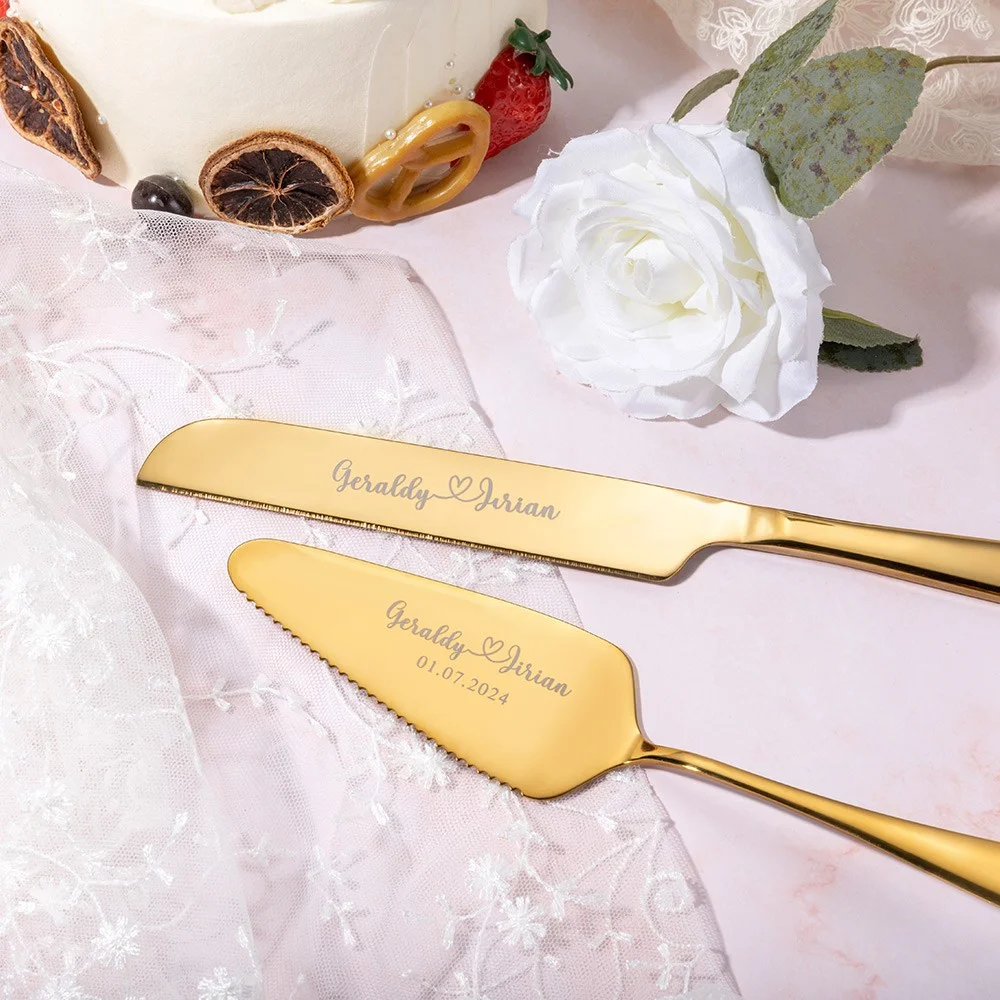 Personalised wedding cake cutter set with name