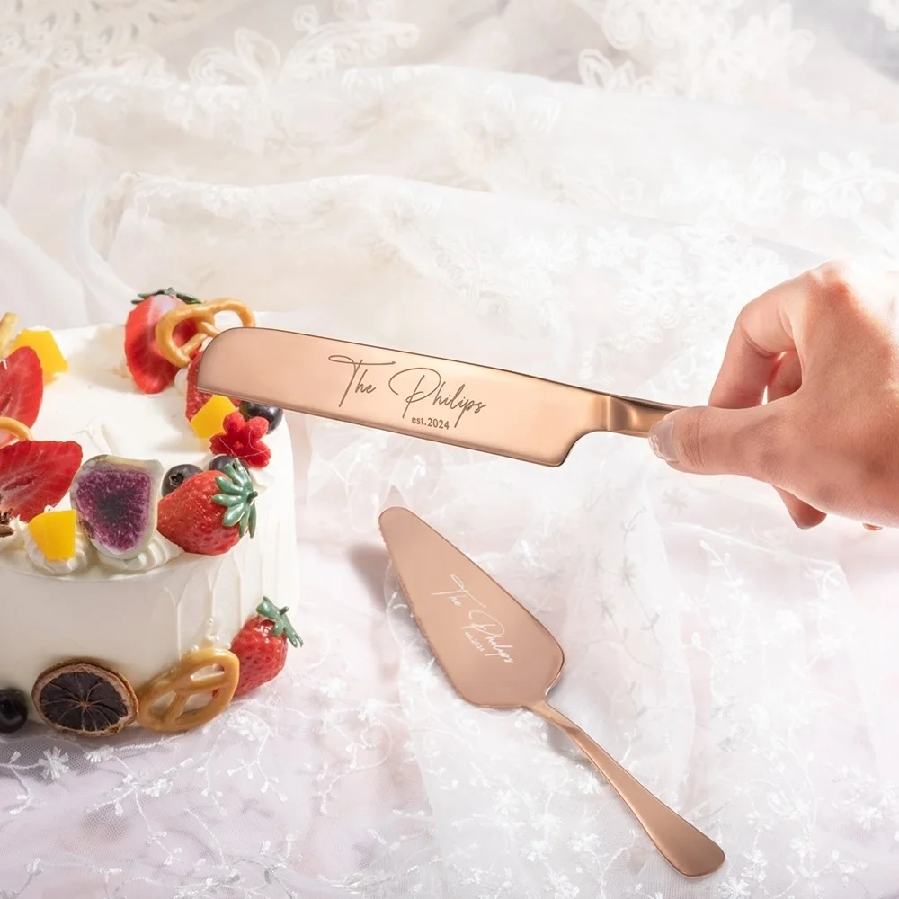 Personalised wedding cake cutter set with name