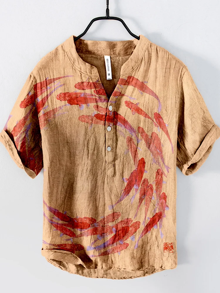 Vintage Japanese Koi Fish Art Linen Blend Cozy Shirt