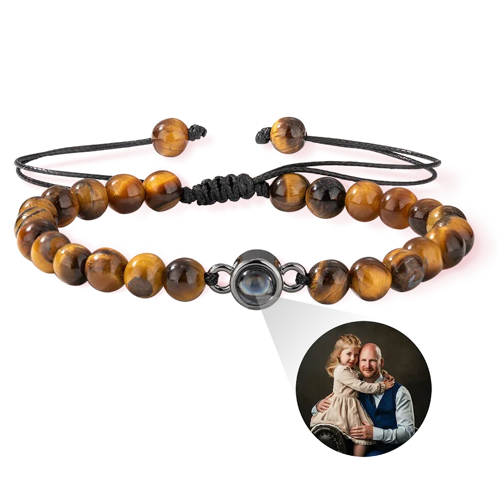 Customized Photo Projection Adjustable Tiger Eye Bracelet, Natural Rou