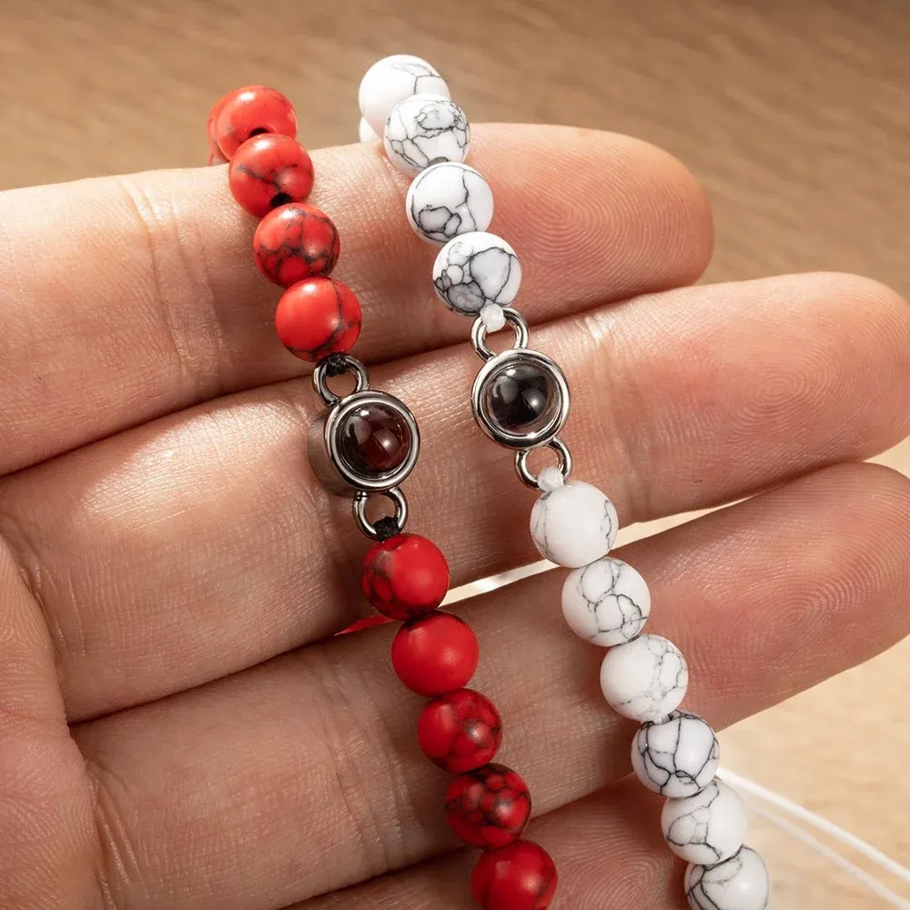 Customized Photo Projection Adjustable Tiger Eye Bracelet, Natural Round Crystal Gem Therapy Bracelet