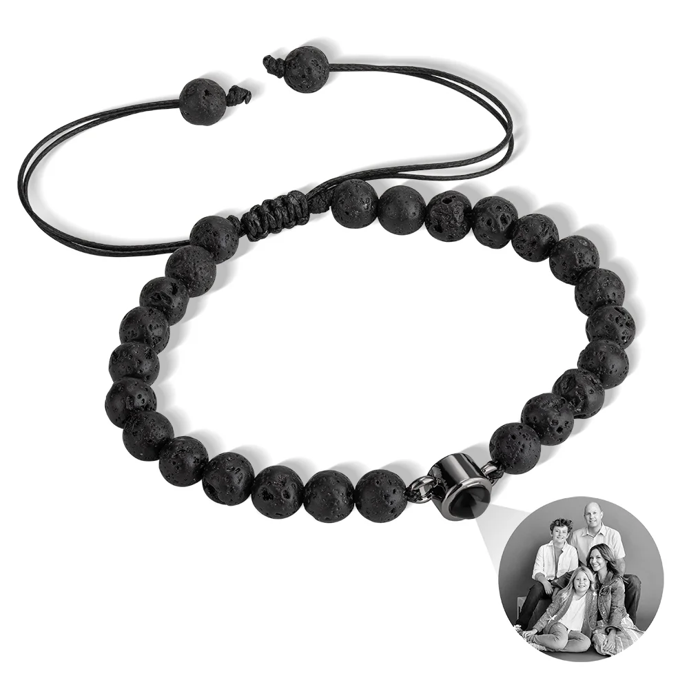 Customized Photo Projection Adjustable Tiger Eye Bracelet, Natural Rou