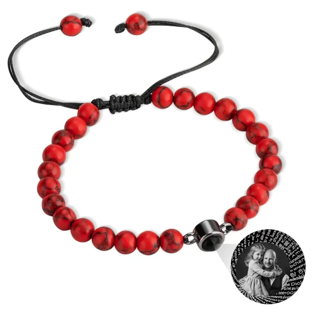 Customized Photo Projection Adjustable Tiger Eye Bracelet, Natural Round Crystal Gem Therapy Bracelet