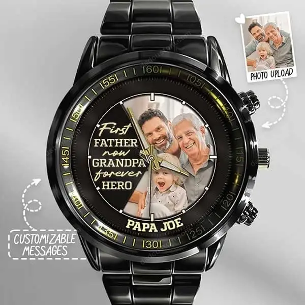 Personalized Family Photo Upload Custom Metal Watch - Gift for Husband | Dad | Grandpa