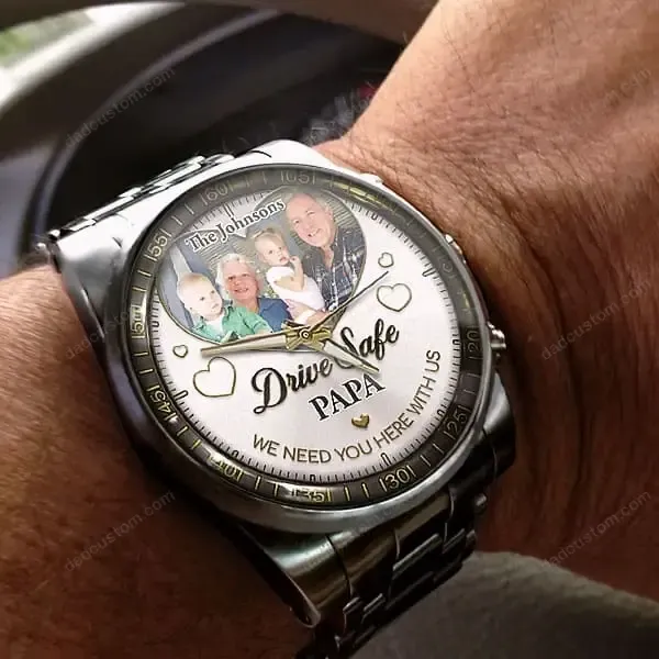 Drive Safe Daddy - Custom Printed Metal Watch - Gift for Him, New Dads
