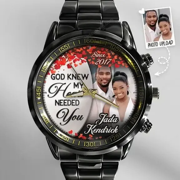 Photo Upload - Custom Anniversary Printed Metal Watch - Anniversary gift for him