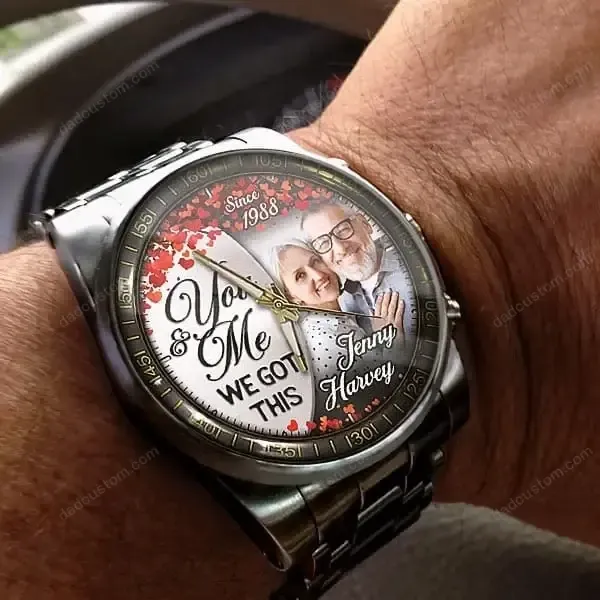 Photo Upload - Custom Anniversary Printed Metal Watch - Anniversary gift for him