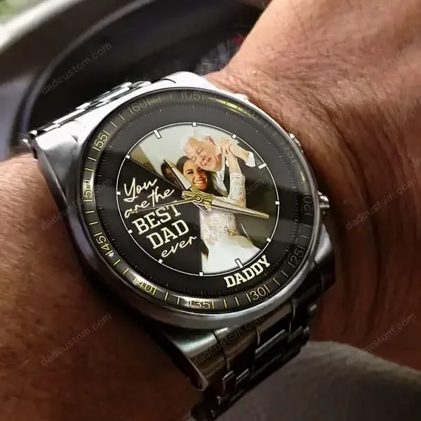 Dad Photo Upload Personalized Metal Watch - Gift for Husband/Dad/Grandpa