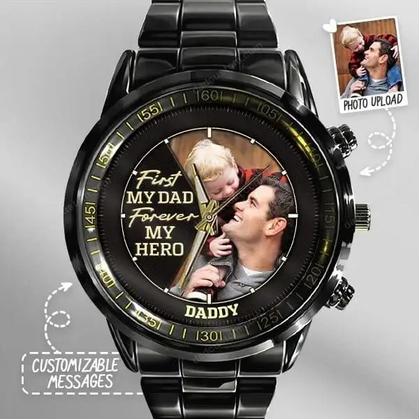 Dad Photo Upload Personalized Metal Watch - Gift for Husband/Dad/Grandpa