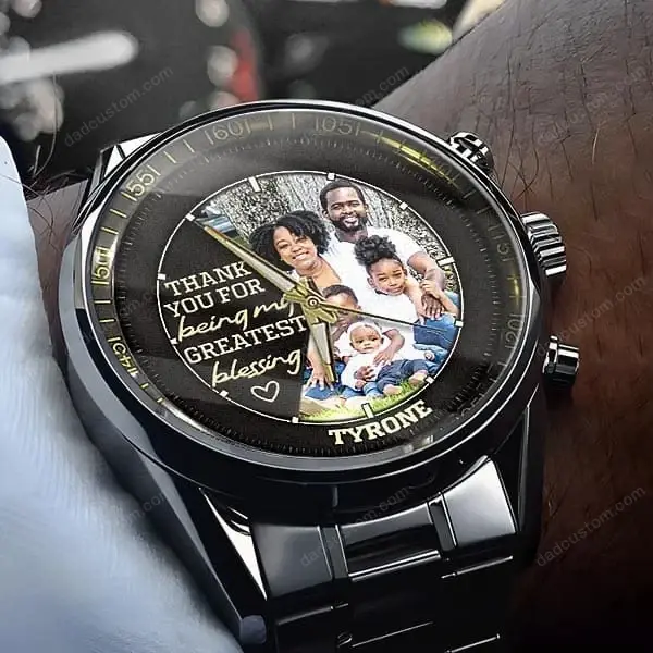 Dad Photo Upload Personalized Metal Watch - Gift for Husband/Dad/Grandpa